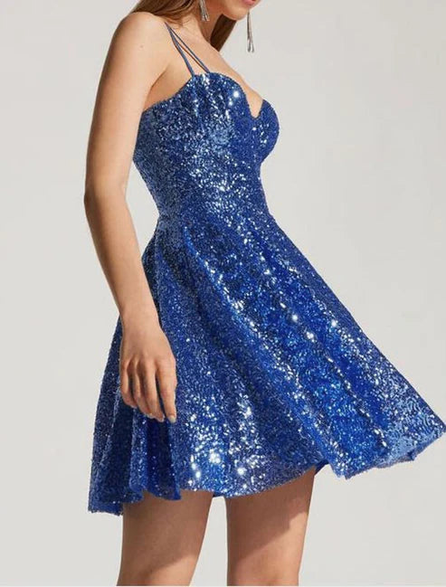 A-Line Homecoming Dresses Sparkle &amp; Shine Dress Graduation Cocktail Party Short / Mini Sleeveless Sweetheart Cotton Backless with Glitter Sequin