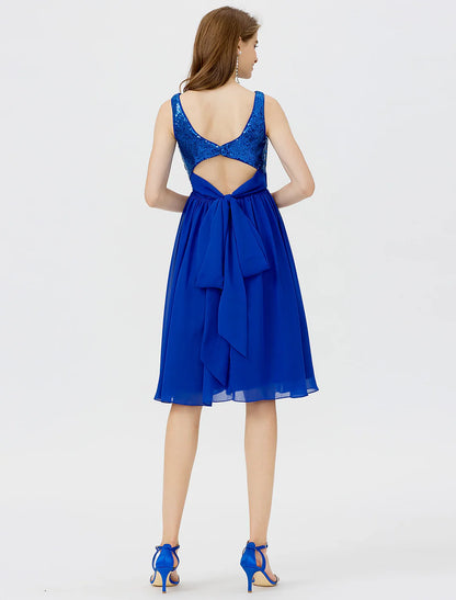 A-Line Cute Dress Cocktail Party Formal Evening Short / Mini Sleeveless V Neck Chiffon with Sequin Side Draping