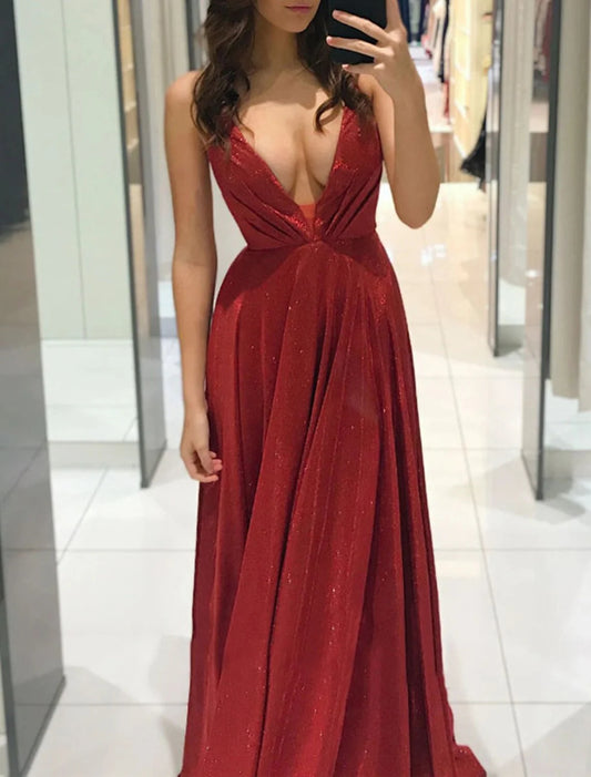 Prom Party Dress Maxi long Dress Blue Red Beige Sleeveless Pure Color Backless Spring Summer Deep V Party Stylish Elegant Party