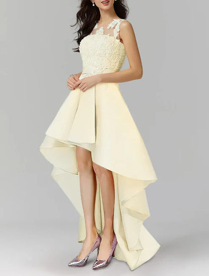 A-Line Homecoming Dresses High Low Dress Graduation Cocktail Party Asymmetrical Sleeveless Jewel Neck Chiffon with Appliques