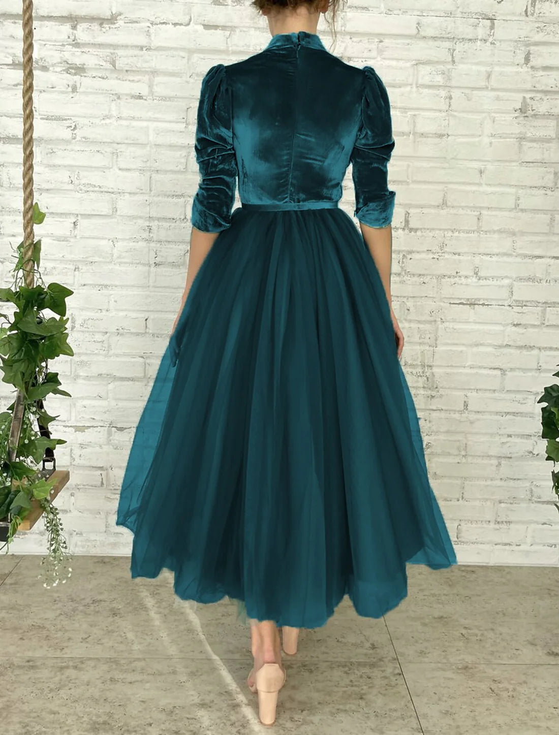 Ball Gown Cocktail Dresses Homecoming Dresses Elegant Dress Party Wear Quinceanera Ankle Length Half Sleeve V Neck Tulle with Sash / Ribbon Buttons Splicing