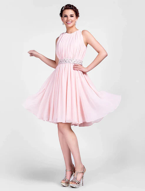 Ball Gown Cute Homecoming Cocktail Party  Sleeveless Knee Length Chiffon with Beading Draping