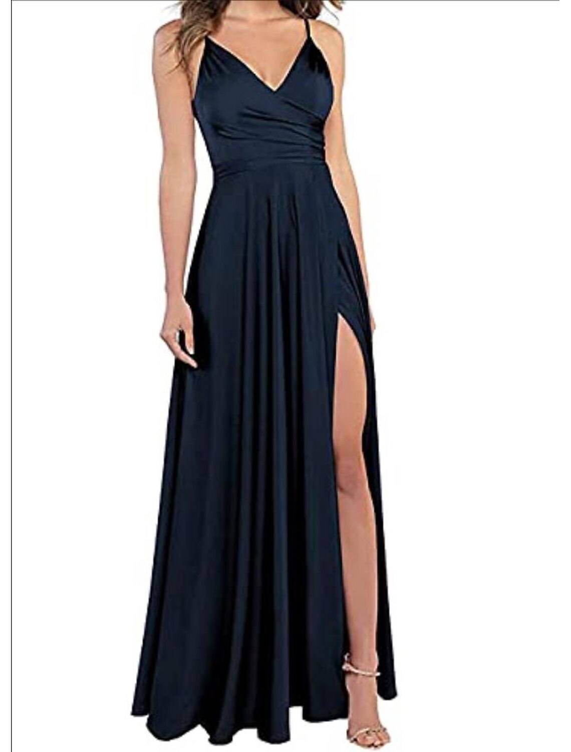 A-Line Wedding Guest Prom Floor Length Sleeveless Spaghetti Strap Bridesmaid Dress Satin with Slit