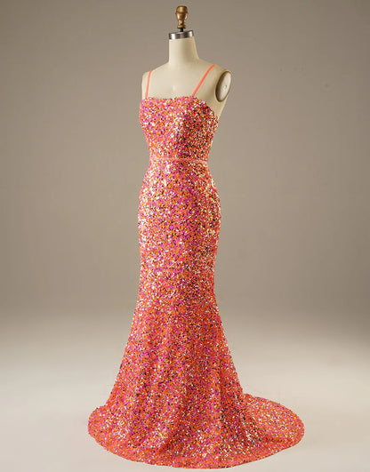Sheath/Mermaid  Sleek Glittering Sparkle Spaghetti Straps Prom Dress