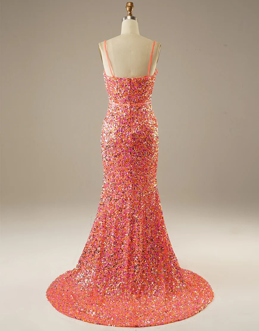 Sheath/Mermaid  Sleek Glittering Sparkle Spaghetti Straps Prom Dress