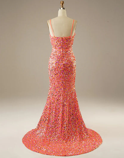 Sheath/Mermaid  Sleek Glittering Sparkle Spaghetti Straps Prom Dress