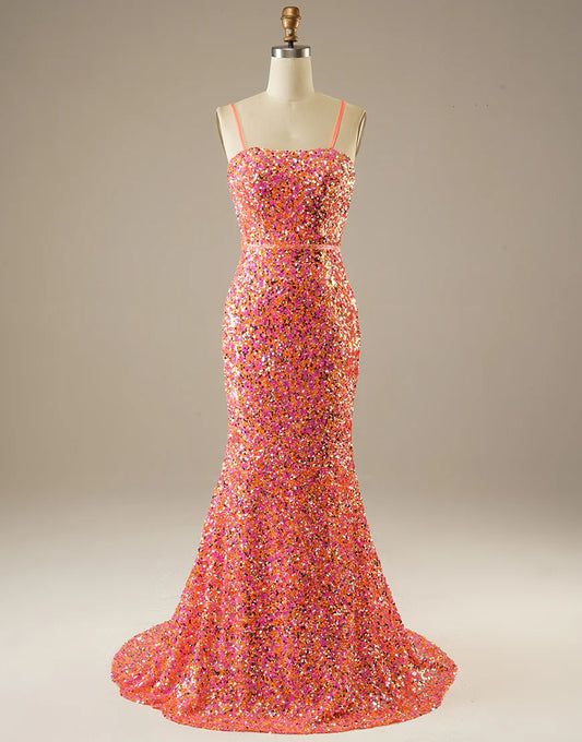 Sheath/Mermaid  Sleek Glittering Sparkle Spaghetti Straps Prom Dress