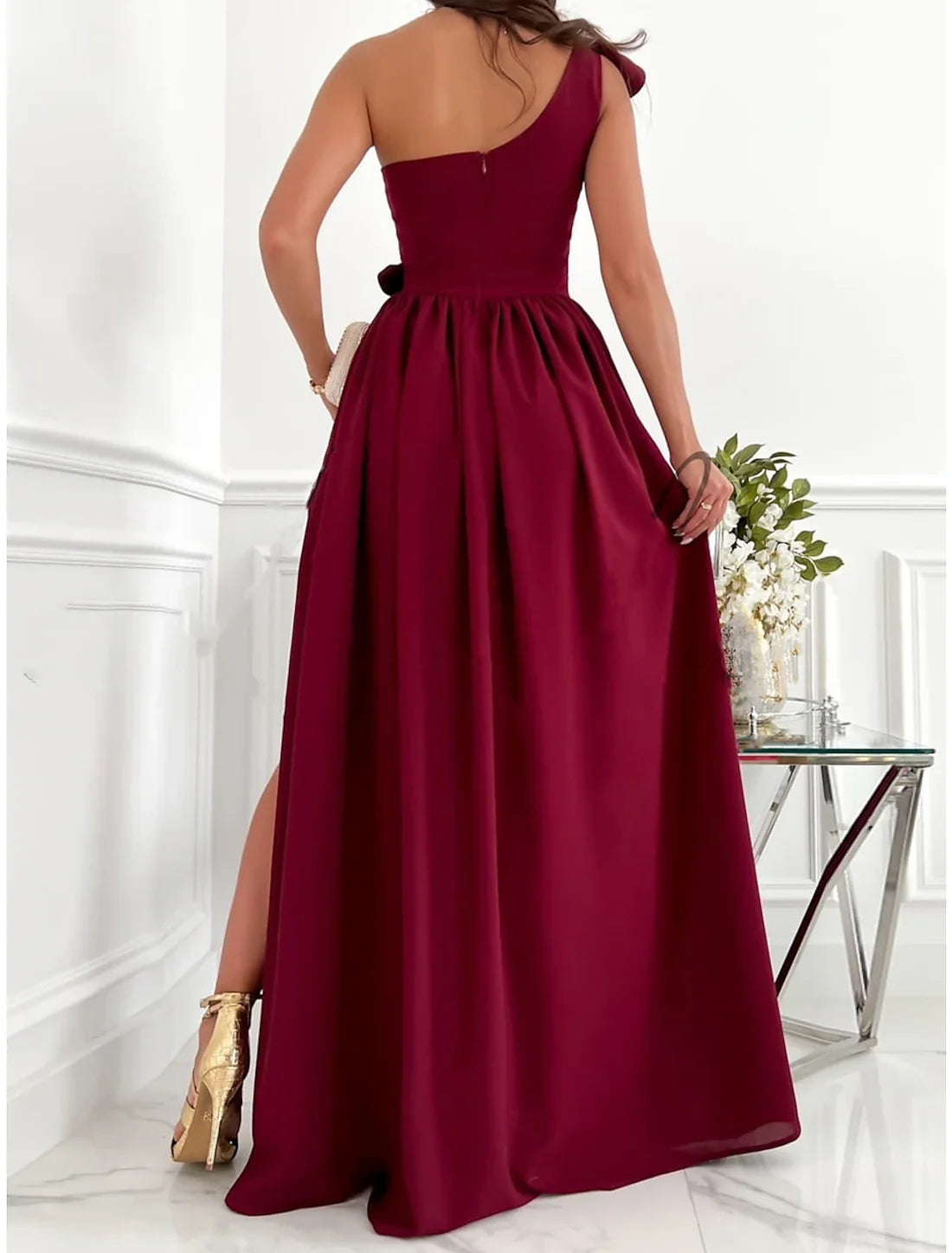 Party Dress Homecoming Dress Swing Dress Long Dress Maxi Dress Wine Red Green Sleeveless Pure Color Patchwork Summer Spring Cold Shoulder Stylish Wedding Guest