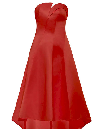 A-Line Cocktail Dresses Minimalist Dress Homecoming Wedding Guest Tea Length Sleeveless Strapless Satin with Sleek $79.99