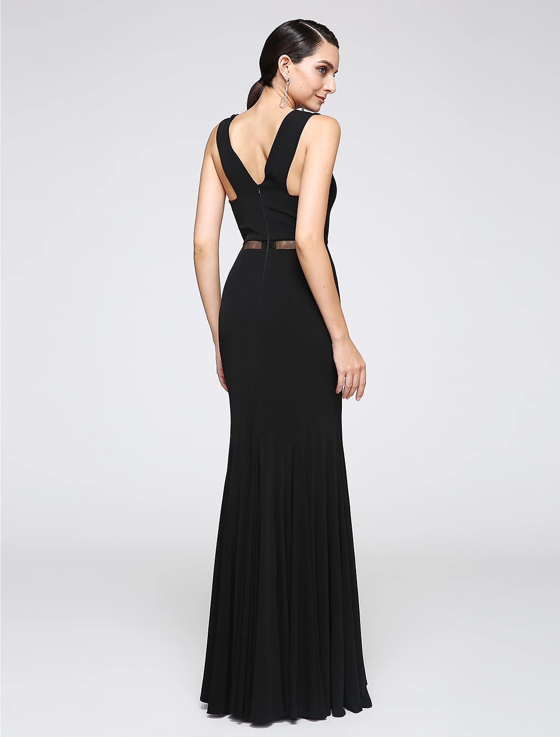 Mermaid / Trumpet Cross Front / Y Neck Floor Length Jersey Minimalist Holiday / Cocktail Party / Formal Evening Dress with Lace