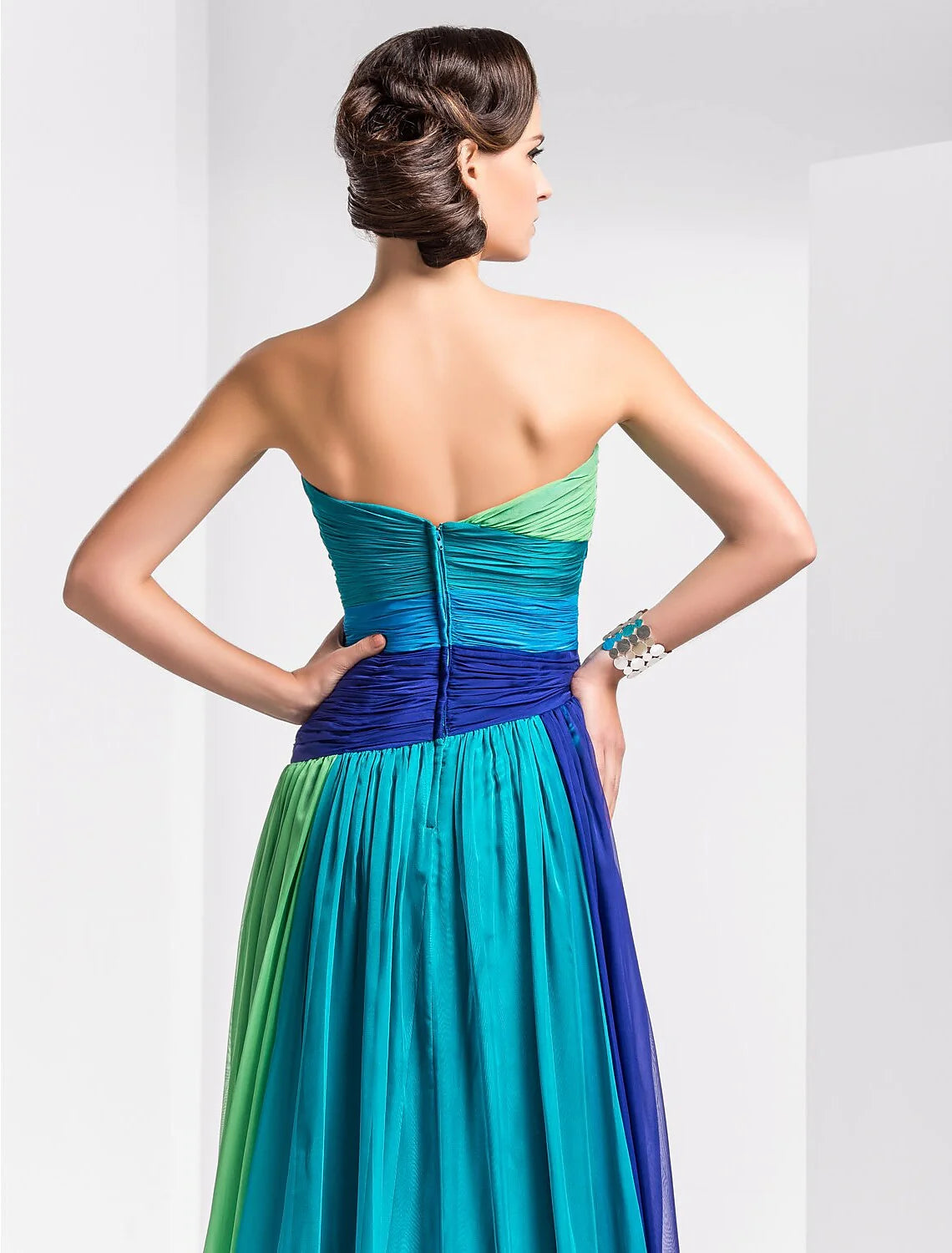 A-Line Color Block Dress Wedding Guest Sweep / Brush Train Sleeveless Sweetheart Chiffon Backless with Pleats Ruched Crystals