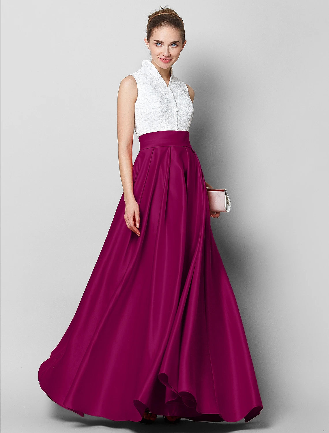 A-Line Elegant & Luxurious Dress Formal Evening Black Tie Gala Floor Length Sleeveless High Neck Satin with Pleats