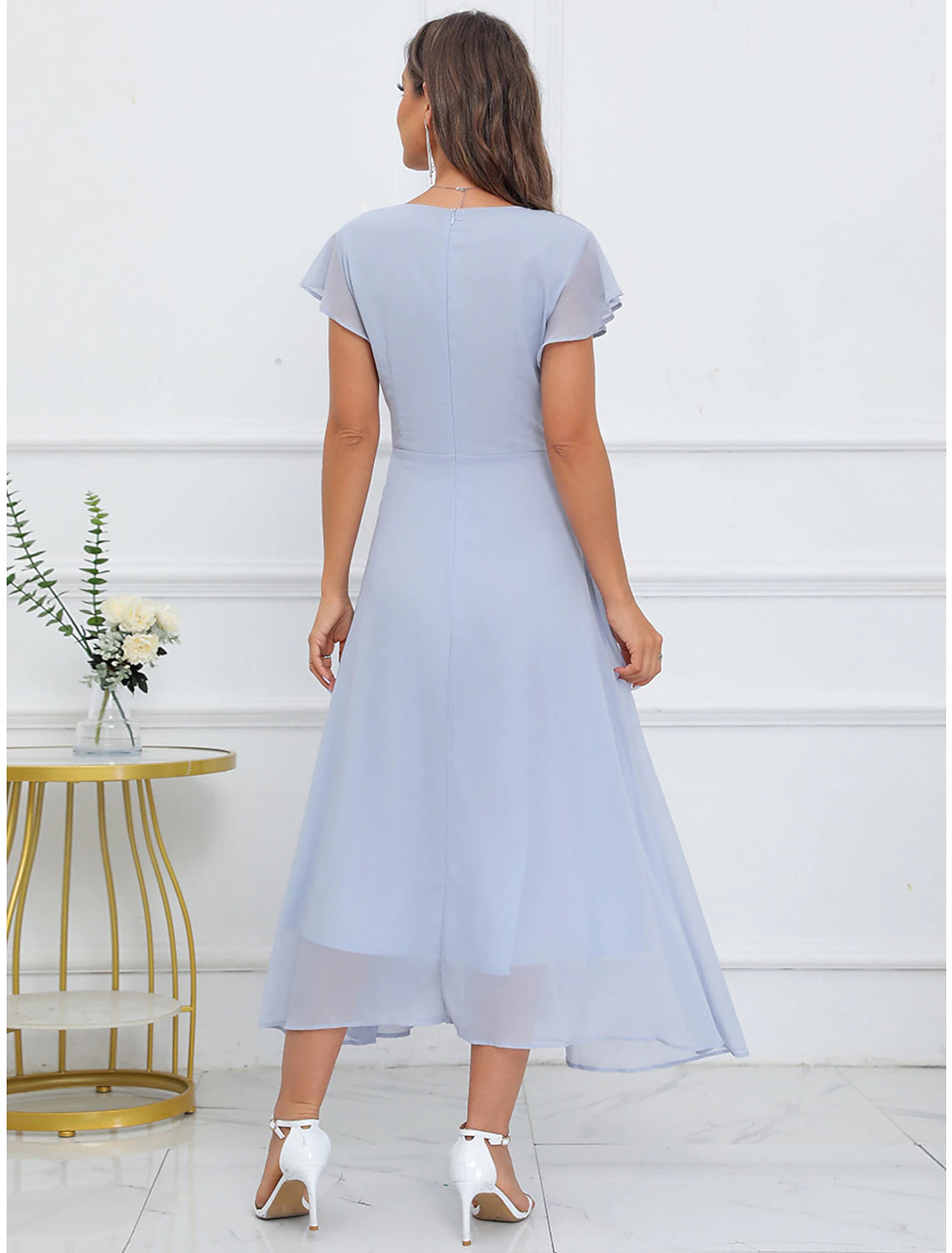 Women's Prom Dress Party Dress Homecoming Dress Long Dress Maxi Dress Blue Sleeveless Pure Color Layered Summer Spring Fall V Neck Fashion Wedding Guest Evening Party Summer Dress