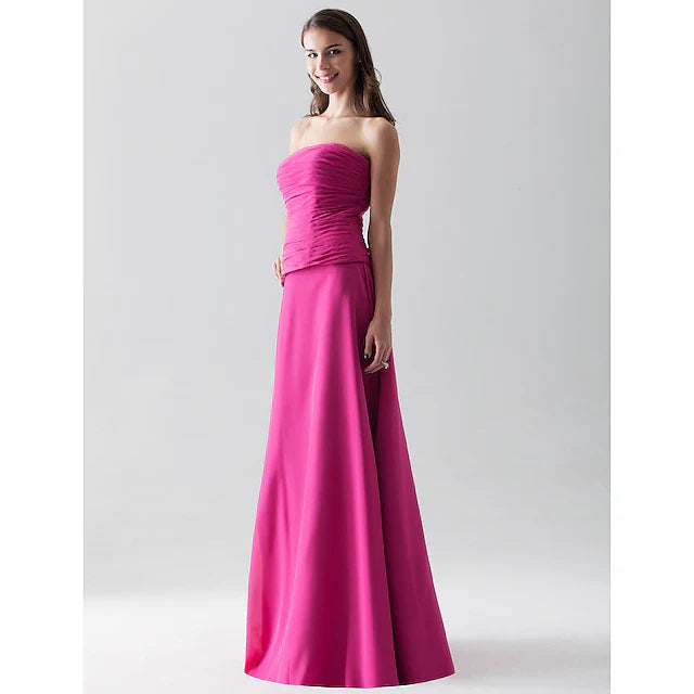 Sheath / Column Bridesmaid Dress Strapless / Straight Neckline Sleeveless Open Back Floor Length Chiffon with Ruched