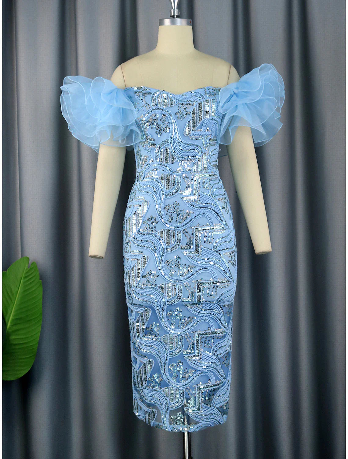 Sheath / Column Party Dresses Floral Dress Cocktail Party Tea Length Sleeveless Off Shoulder Sequined with Sequin