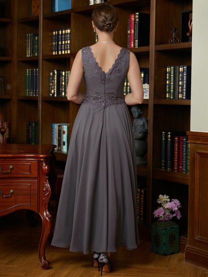 A-Line/Princess Chiffon Applique V-neck Sleeveless Ankle-Length Mother of the Bride Dresses