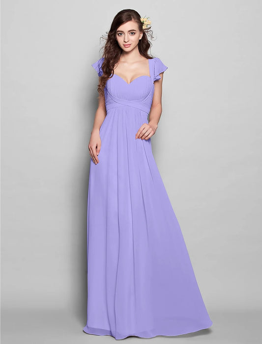 Sheath / Column Straps Floor Length Chiffon Bridesmaid Dress with Sash / Ribbon / Pleats