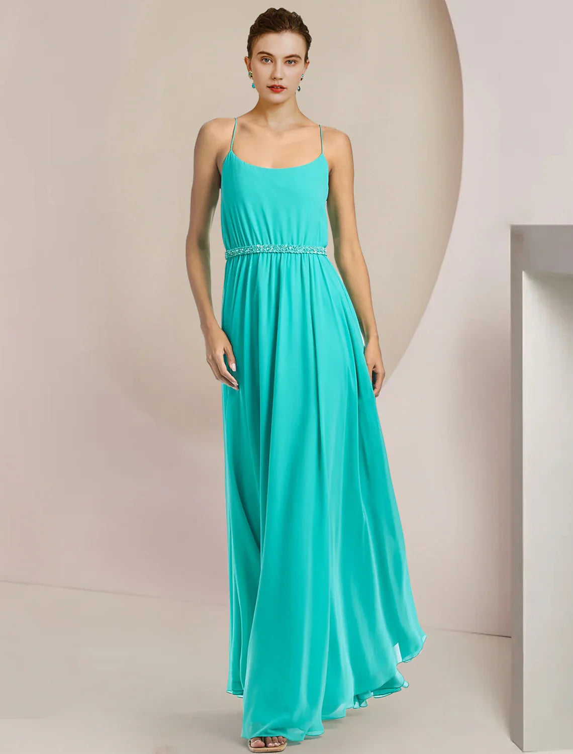 Two Piece Jumpsuits / Pantsuit Mother of the Bride Dress Formal Wedding Guest Elegant Scoop Neck Tea Length Chiffon Sleeveless with Beading Appliques