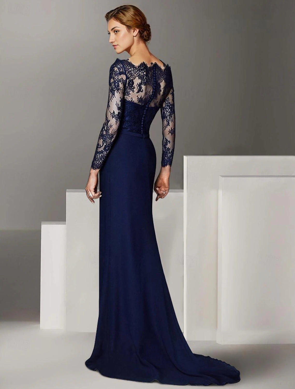 Mermaid / Trumpet Off Shoulder Floor Length Wedding Guest Dress Lace Stretch Chiffon Long Sleeve Mother of the Bride Dress with Lace Ruching