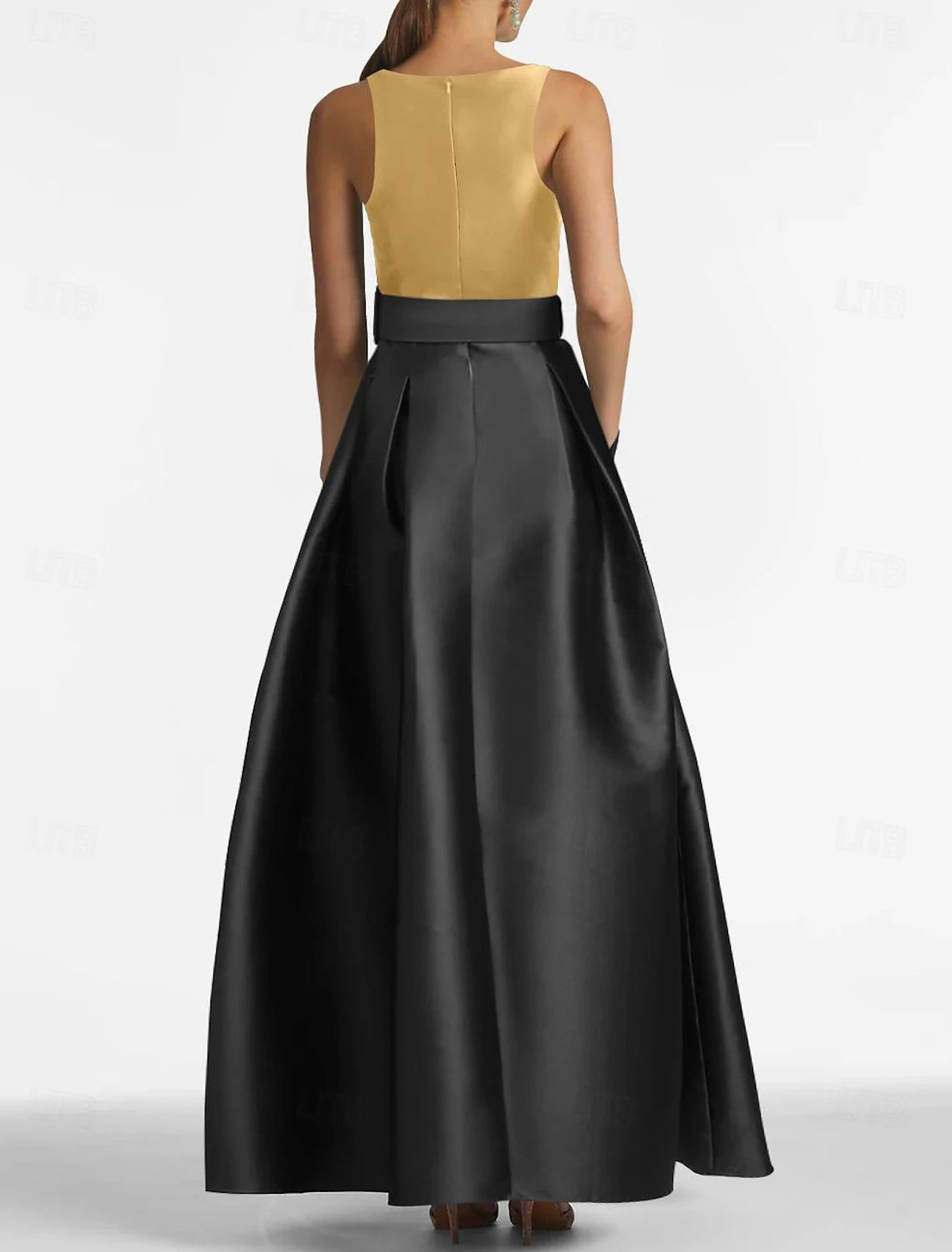 A-Line Wedding Guest Dress Dress Formal Floor Length Sleeveless Jewel Neck Belt / Sash Satin with Pleats Slit