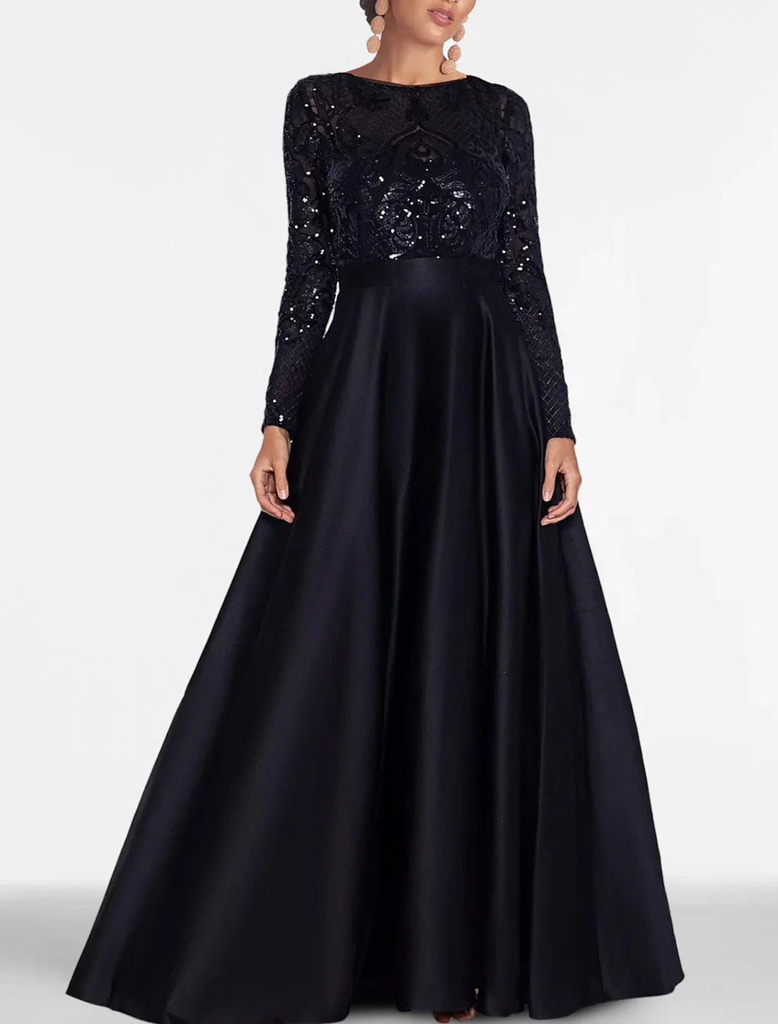 A-Line Evening Gown Elegant Dress Formal Black Tie Floor Length Long Sleeve Off Shoulder Fall Wedding Guest Satin