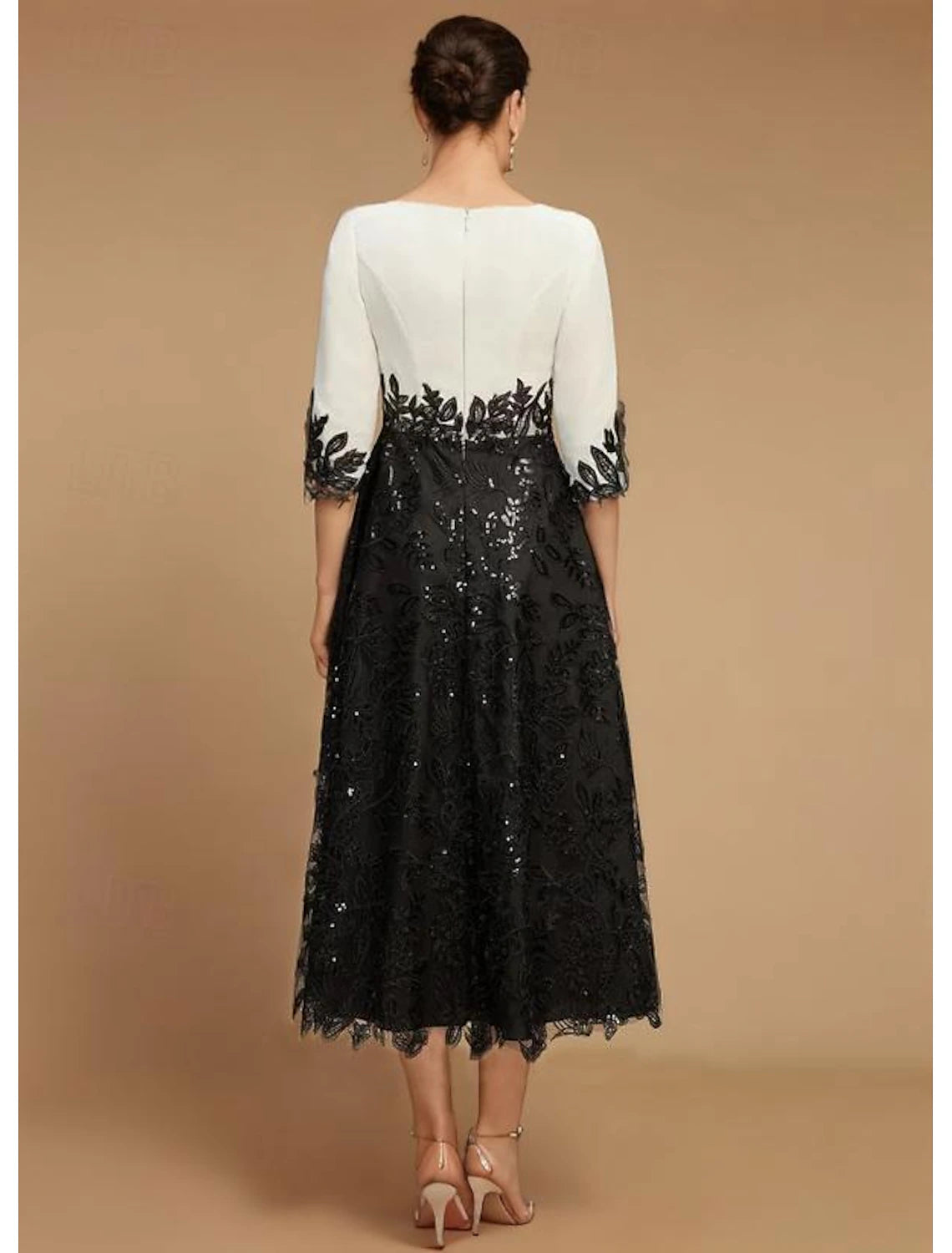 Tea Length Lace Half Sleeve Wedding Guest Party Dress Vintage Jewel Neck Lace Mother of the Bride Dress