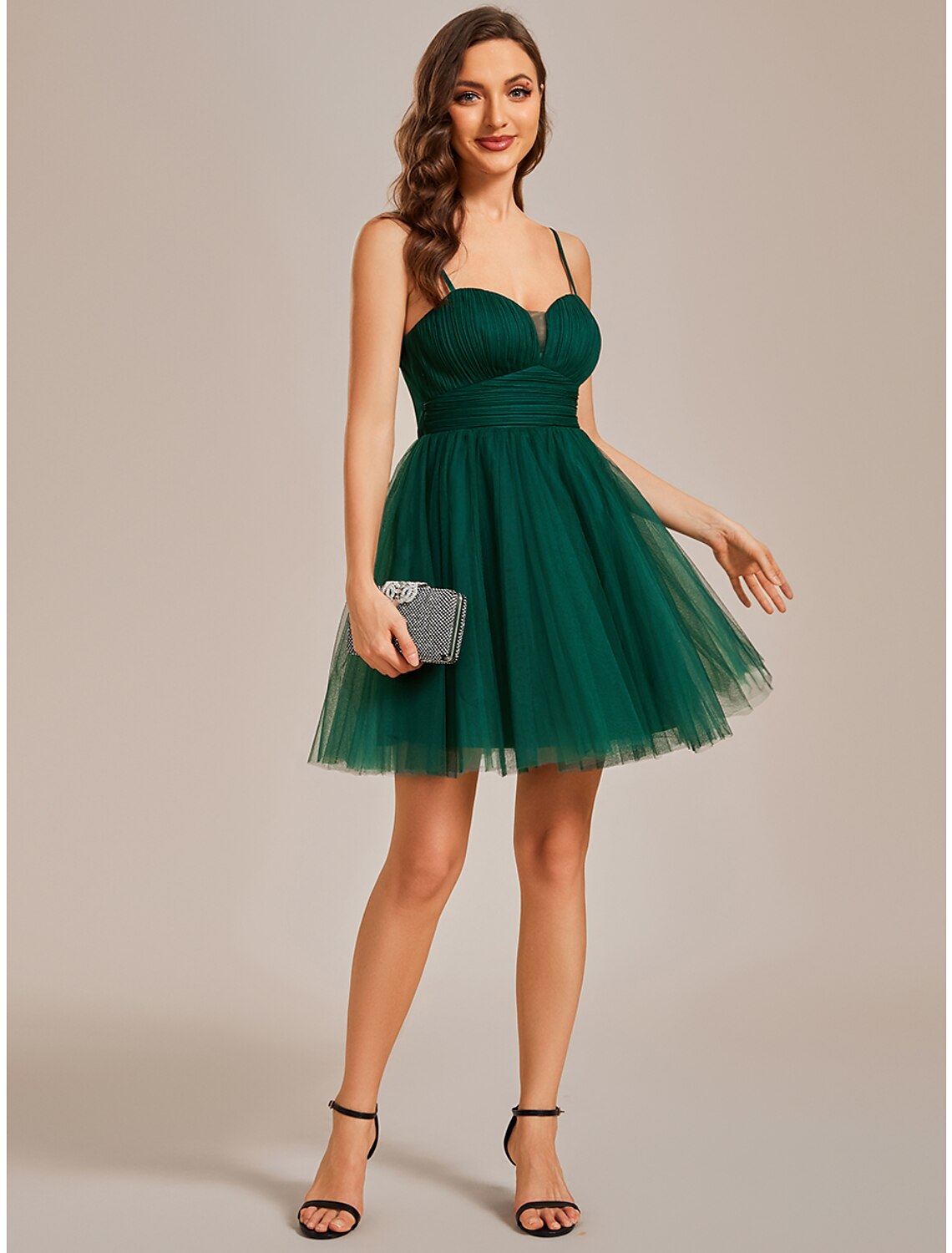 A-Line Homecoming Dresses Princess Dress Cocktail Party Birthday Short / Mini Sleeveless Spaghetti Strap Tulle with Ruched