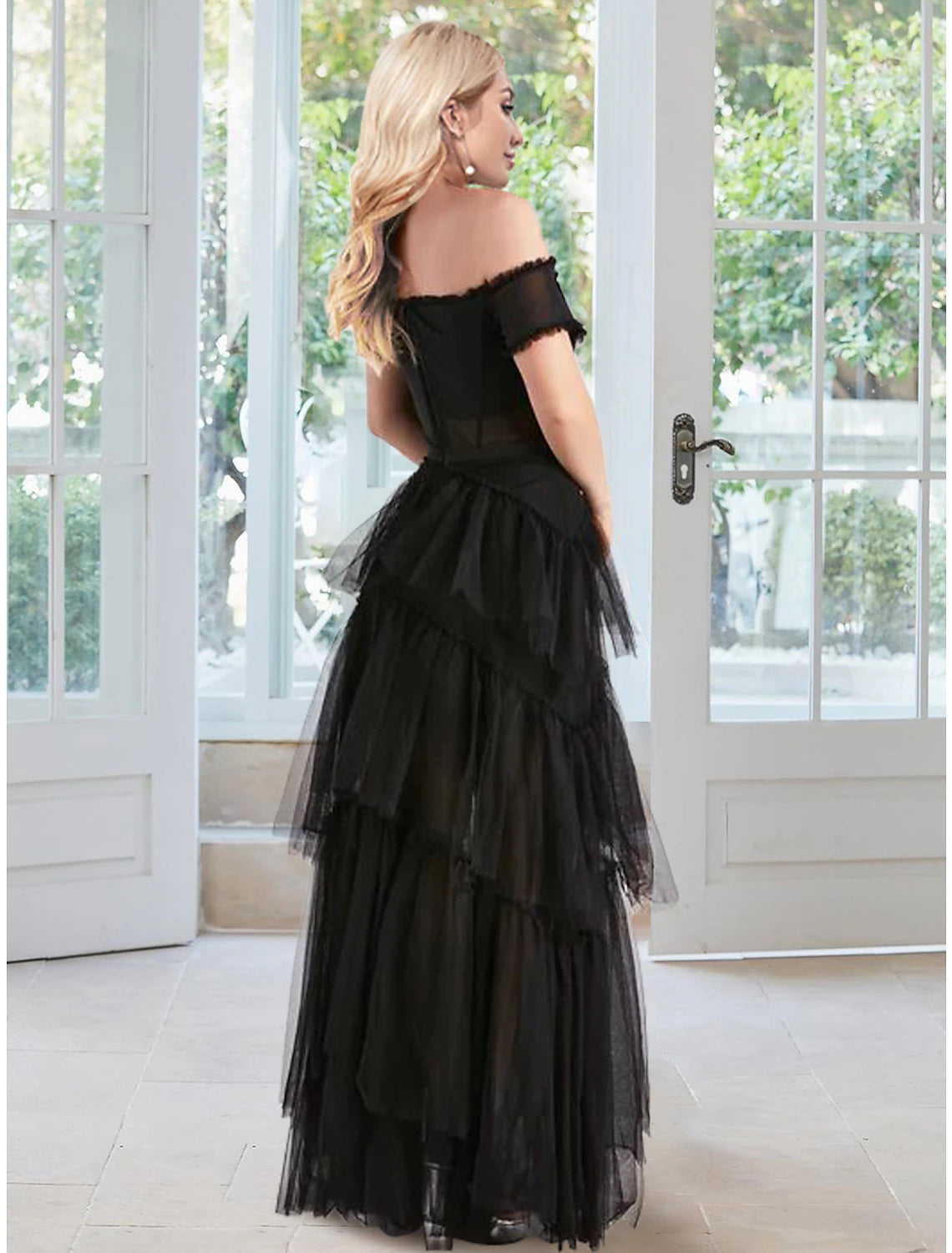 Ball Gown Prom Dresses Corsets Dress Masquerade Prom Floor Length Sleeveless Off Shoulder Tulle with Ruffles Pure Color