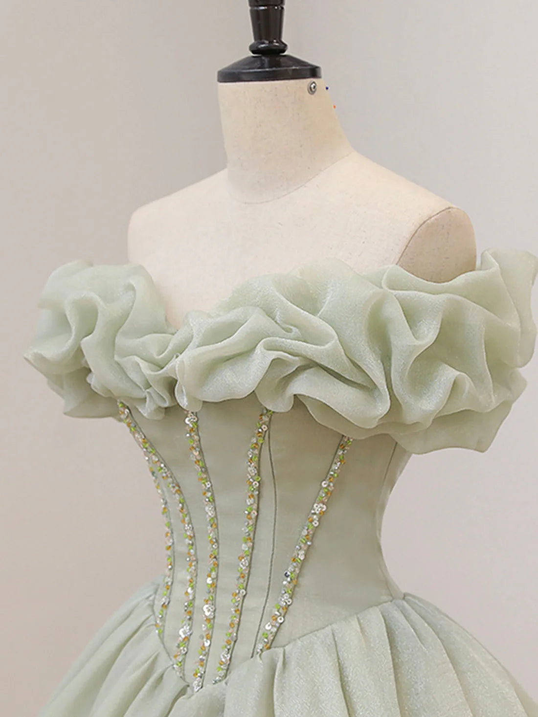A-Line Ball Gown Quinceanera Dresses Princess Dress Long Prom Dress, Green Tulle Sweet 16 Dress with Beading Sequin