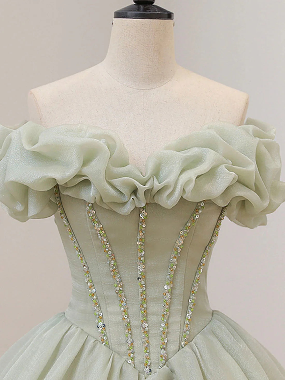 A-Line Ball Gown Quinceanera Dresses Princess Dress Long Prom Dress, Green Tulle Sweet 16 Dress with Beading Sequin