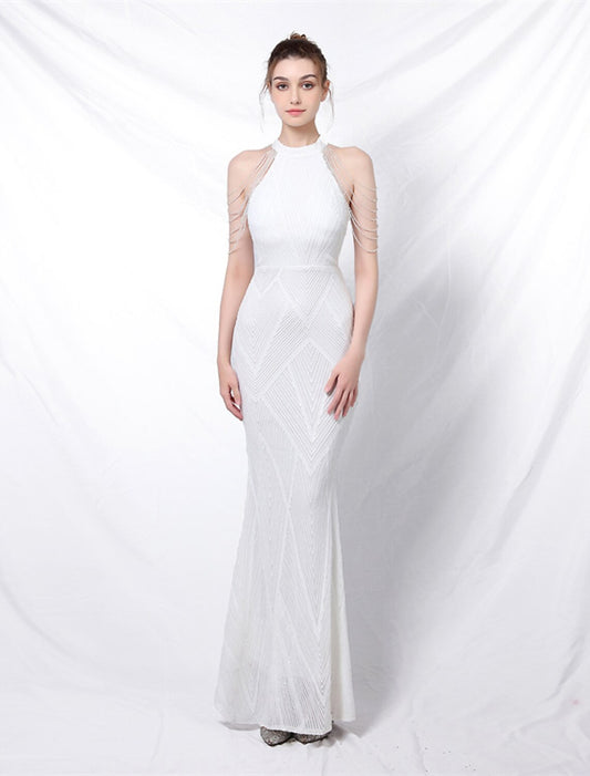 Mermaid Party Dress Prom Dresses Sparkle & Shine Dress Formal Wedding Guest Floor Length Sleeveless Halter Neck Sequined with Sequin