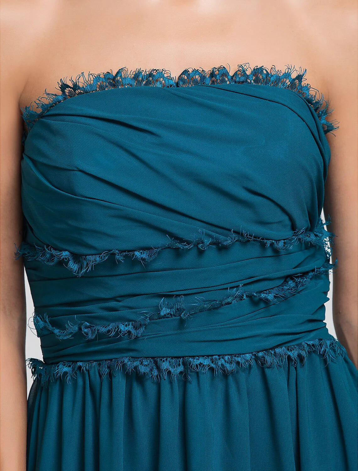 Column Strapless Floor Length Chiffon Bridesmaid Dress with Side Draping / Ruffles