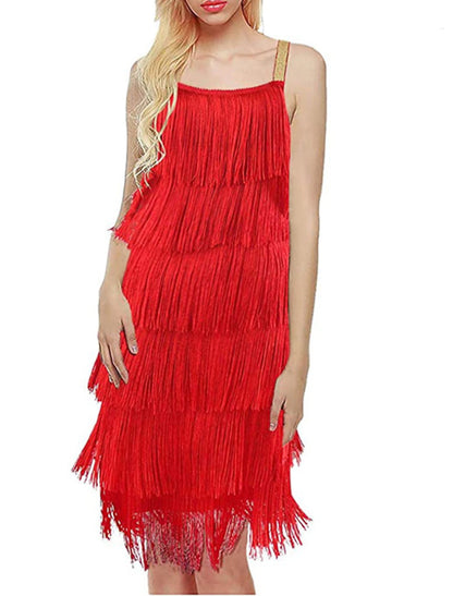 Women's Fringe Dress Party Dress Homecoming Dress Mini Dress Black White Red Sleeveless Pure Color Tassel Fringe Spring Fall Winter Spaghetti Strap Fashion Party Wedding Guest Birthday Slim