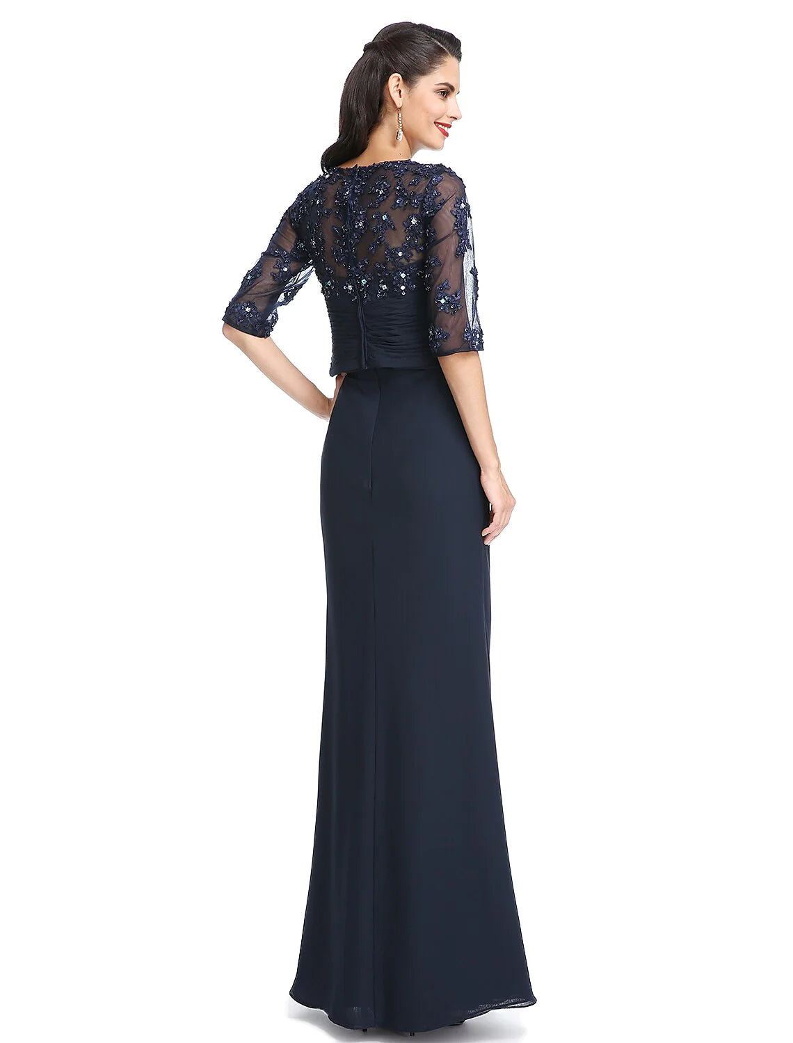 A-Line Mother of the Bride Dress Convertible Dress Scoop Neck Floor Length Chiffon Half Sleeve No with Appliques