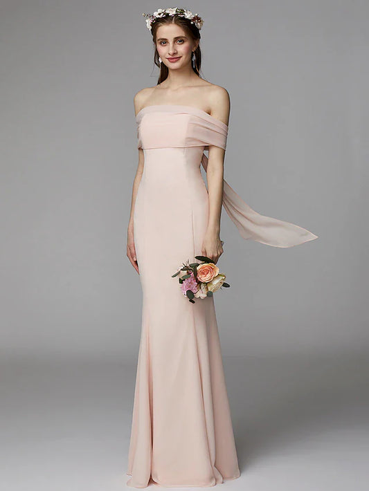 Mermaid / Trumpet Bridesmaid Dress Strapless Sleeveless Backless Floor Length Chiffon with Sash / Ribbon / Pleats