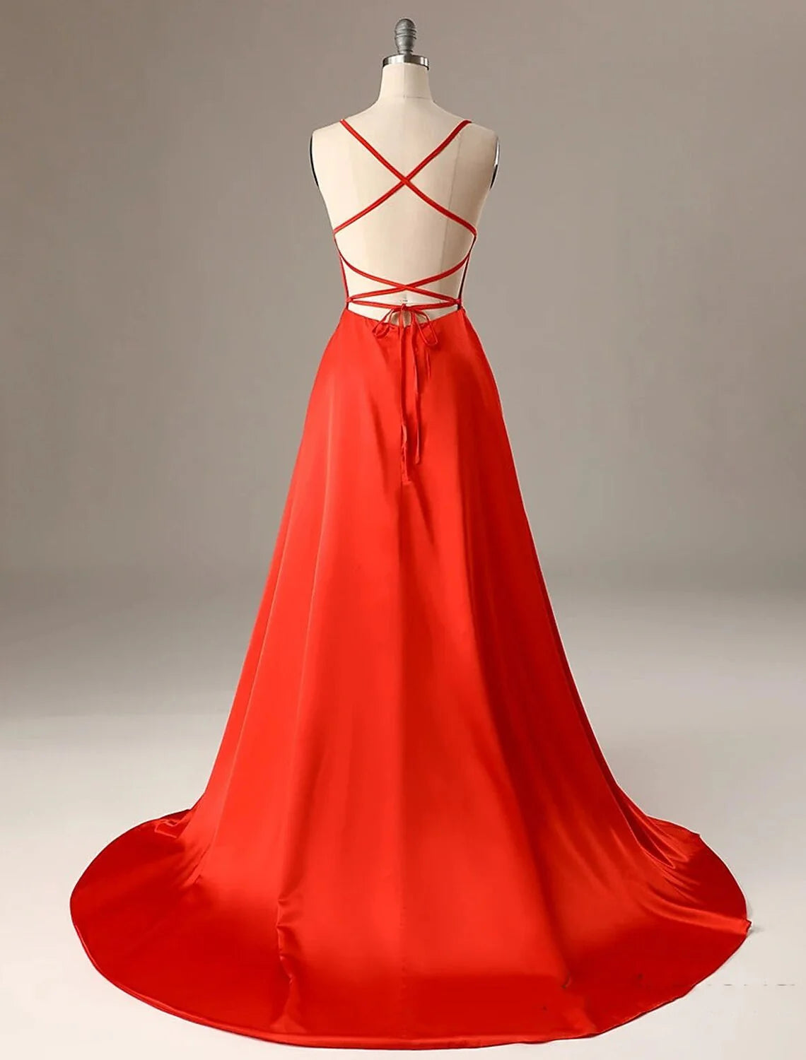 SALE A-Line Evening Gown Sexy Dress Formal Sweep / Brush Train Sleeveless Spaghetti Strap Charmeuse with Slit