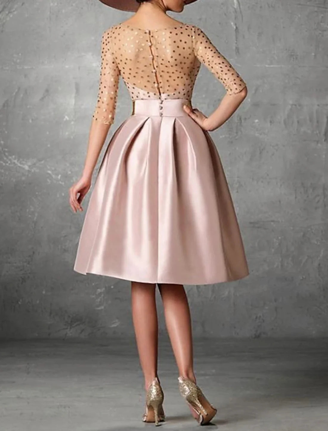 A-Line Evening Dresses Elegant Dress Wedding Guest Kentucky Derby Knee Length Half Sleeve Jewel Neck Pocket Satin