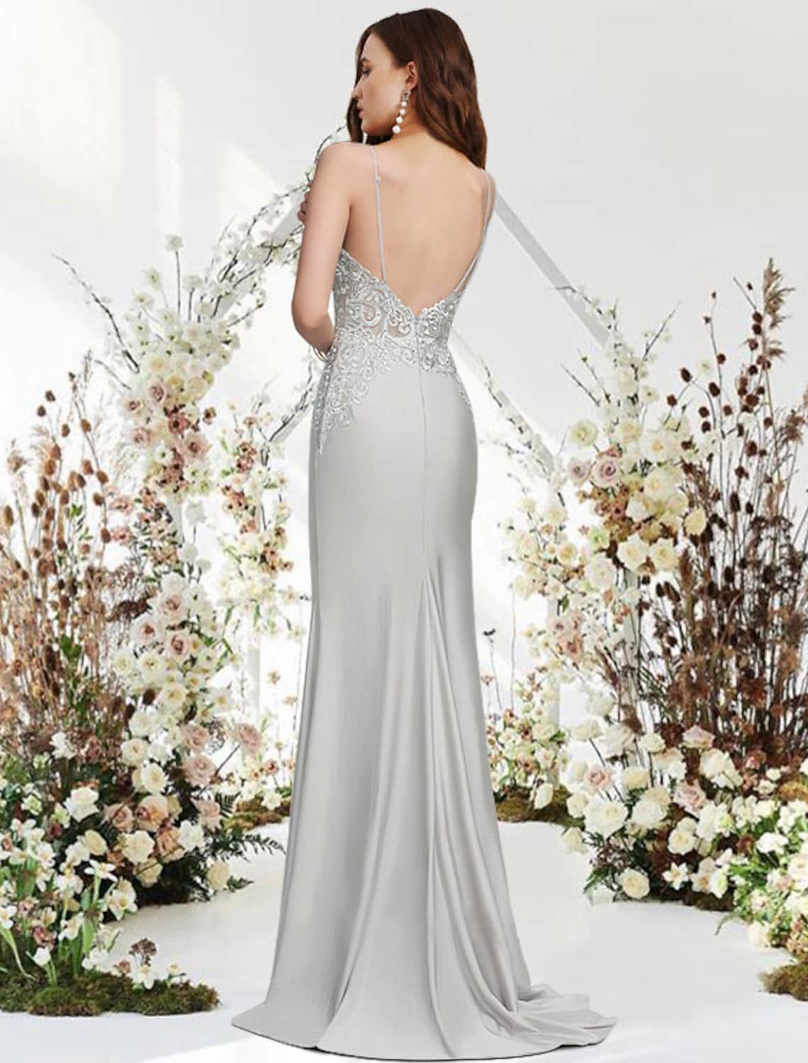 Mermaid / Trumpet Evening Gown Empire Dress Wedding Guest Sweep / Brush Train Sleeveless V Neck Chiffon with Appliques