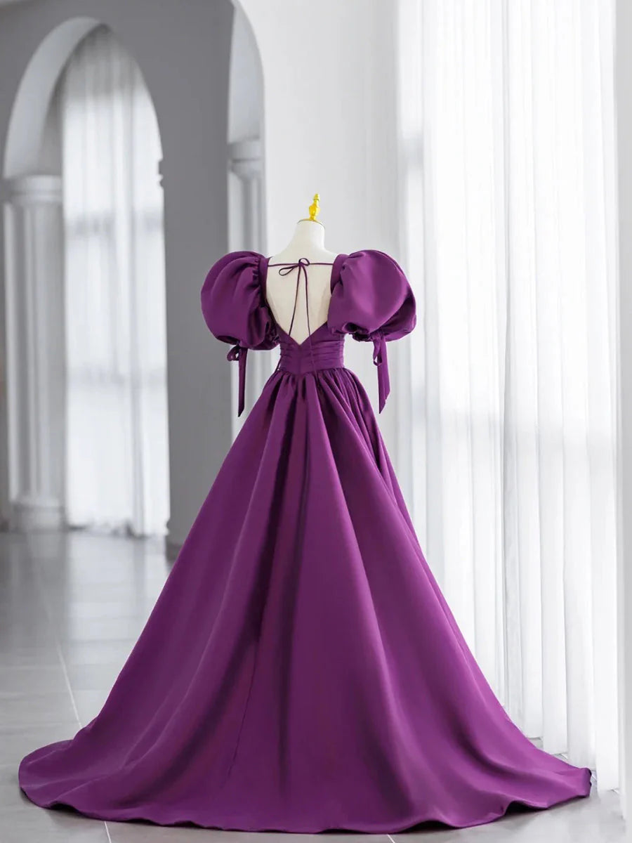 Purple V Neck Satin Long Prom Dresses Evening Dresses Formal Dress december wedding guest dress