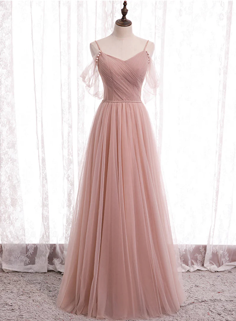 A-Line Scoop Neck Evening Party Dresses Tulle Long Prom Dresses