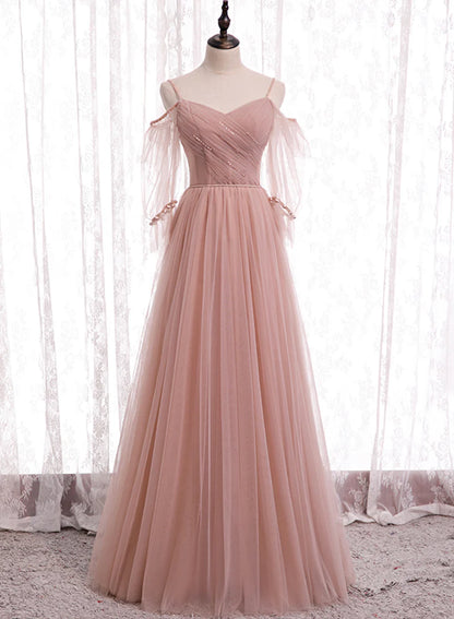 A-Line Scoop Neck Evening Party Dresses Tulle Long Prom Dresses