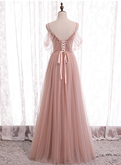 A-Line Scoop Neck Evening Party Dresses Tulle Long Prom Dresses