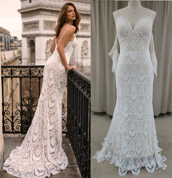 Gorgeous Bohemian Mermaid Ivory Lace Appliques Wedding Dresses Beautiful