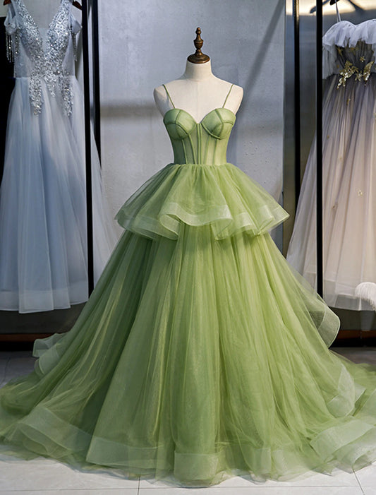 Ball Gown Quinceanera Dresses Sweet 16 Court Train Sleeveless Spaghetti Strap Tulle with Ruffles