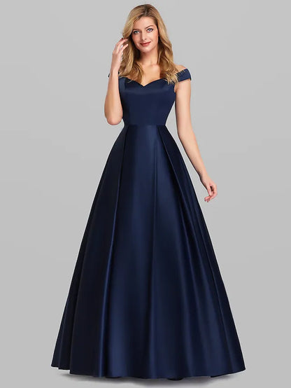 A-Line Evening Gown Elegant & Luxurious Dress Wedding Guest Floor Length Sleeveless Plunging Neck Charmeuse with Ruched