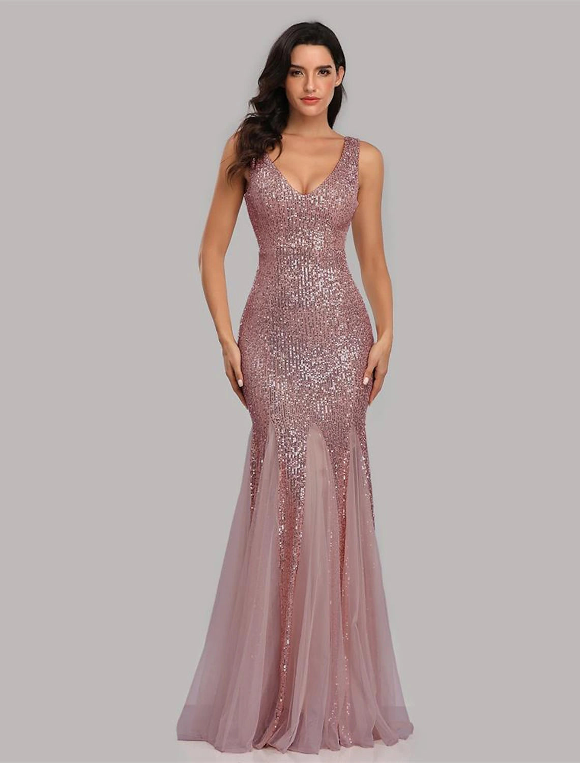 Mermaid / Trumpet Sparkle Sexy Party Wear Formal Evening Dress V Neck Sleeveless Floor Length Sequined with Sequin