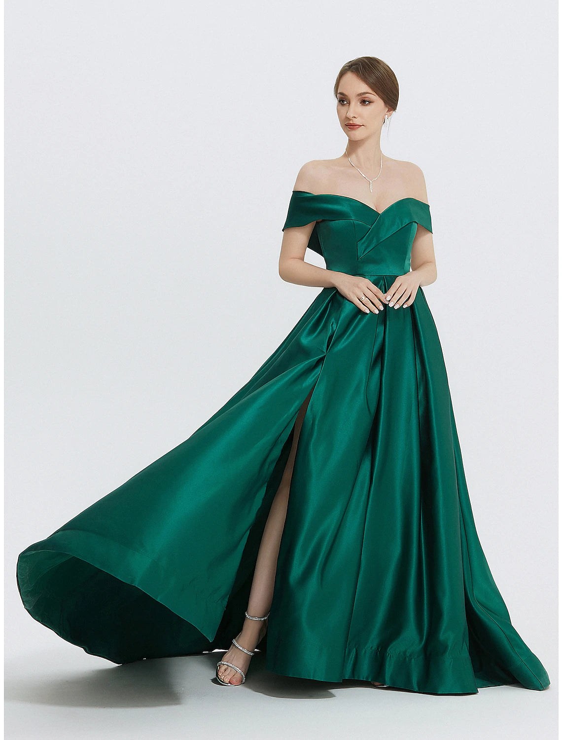 A-Line Evening Gown Elegant Dress Formal Prom Floor Length Sleeveless Sweetheart Satin with Slit