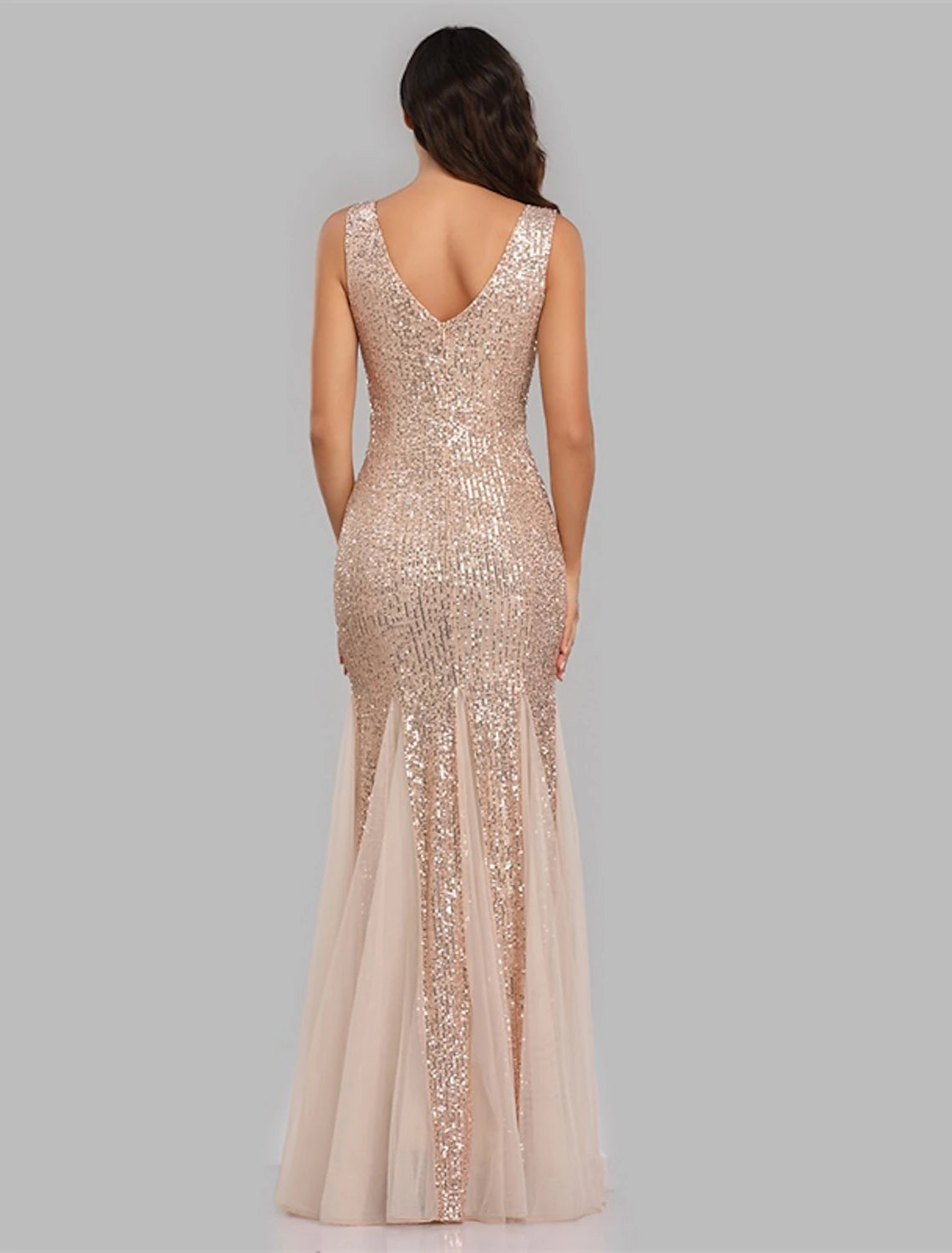 Mermaid / Trumpet Sparkle Sexy Party Wear Formal Evening Dress V Neck Sleeveless Floor Length Sequined with Sequin