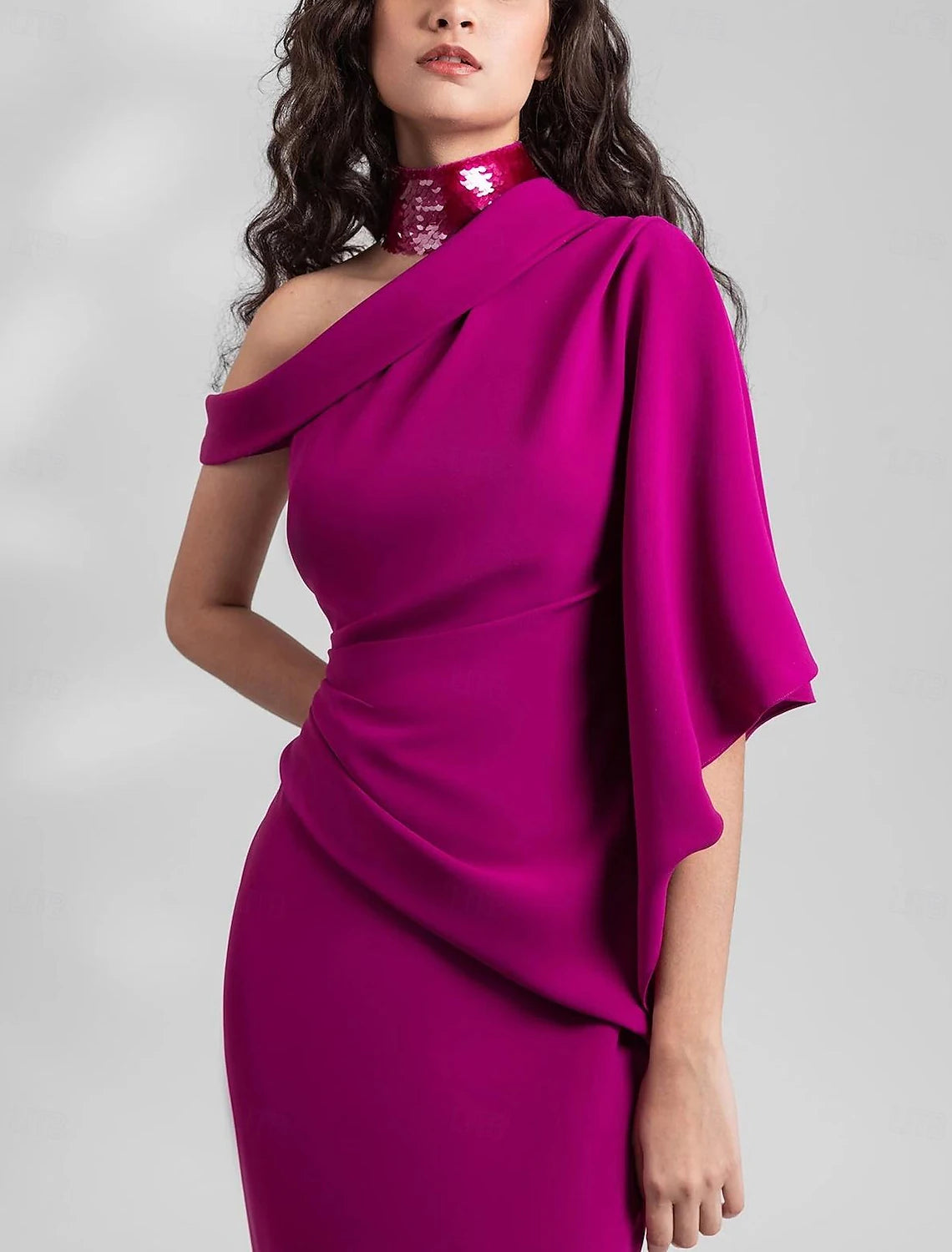 Sheath Mermaid One Shoulder Formal Wedding Guest Dress Floor Length Sleeveless Long Prom Dress