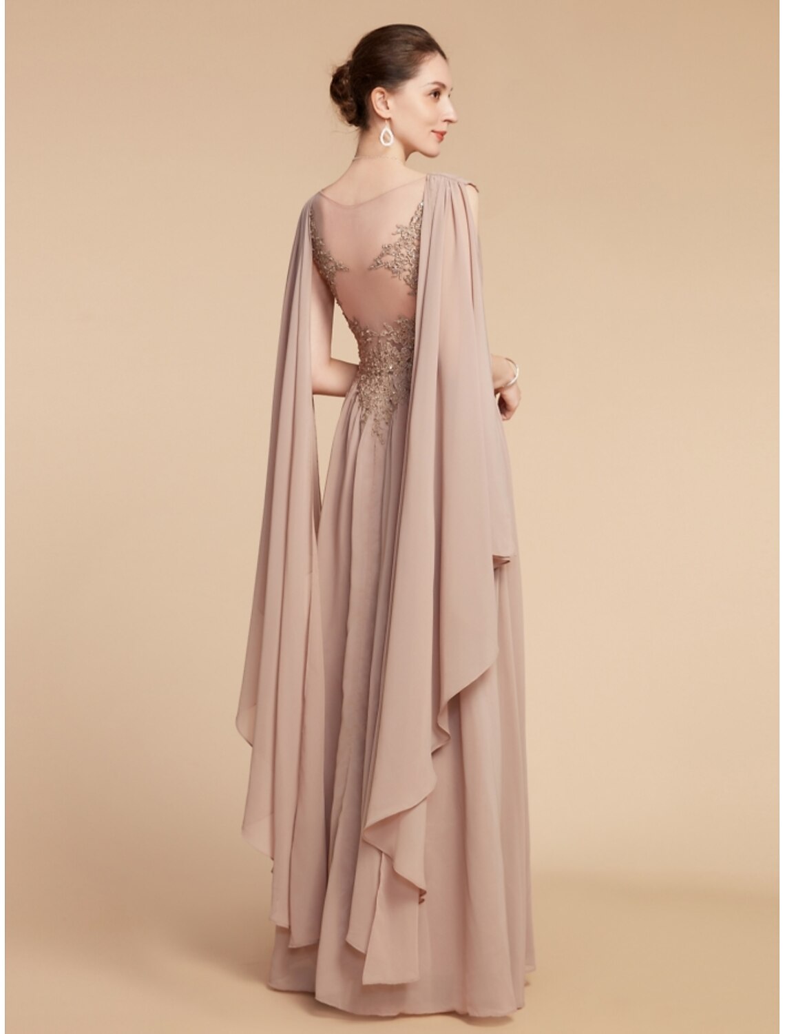 A-Line  V Neck Ankle Length Mother of the Bride Dress Wedding Guest Chiffon Lace Sleeveless with Ruching